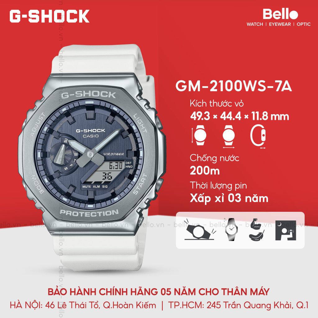  [LIMITED] Casio G-Shock GM-2100WS-7ADR - Uy tín từ 2009, Tem vàng chống giả, Bảo hành 5 năm, Pin miễn phí trọn đời 