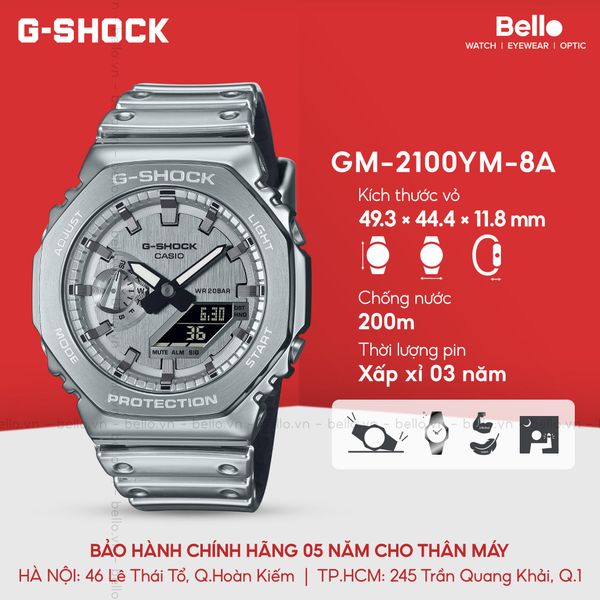  Casio G-Shock GM-2100YM-8A - Uy tín từ 2009, Tem vàng chống giả, Bảo hành 5 năm, Pin miễn phí trọn đời 