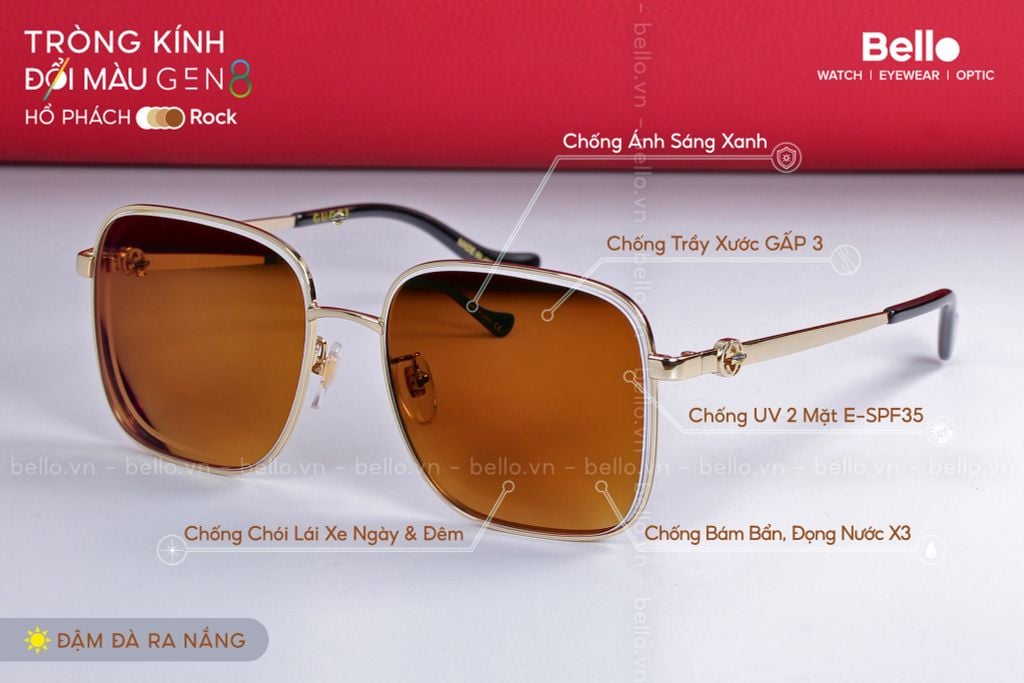  Tròng Kính Đổi Màu Essilor Transitions Gen 8 Hổ Phách Amber 