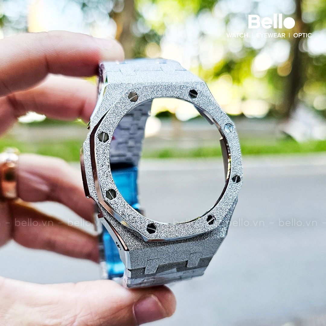  Dây vỏ thế hệ 4 G-Shock GA-2100 vỏ AP vân nhũ bezel - dây kim loại bạc vân nhũ 