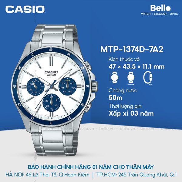  Casio MTP-1374D-7A2 - Uy tín từ 2009, Tem vàng chống giả, Bảo hành 1 năm, Pin miễn phí trọn đời 