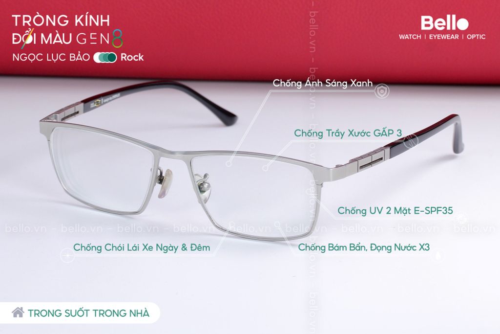  Tròng Kính Đổi Màu Essilor Transitions Gen 8 Ngọc Lục Bảo Emerald Green 