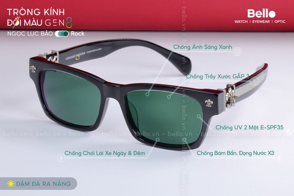  Tròng Kính Đổi Màu Essilor Transitions Gen 8 Ngọc Lục Bảo Emerald Green 