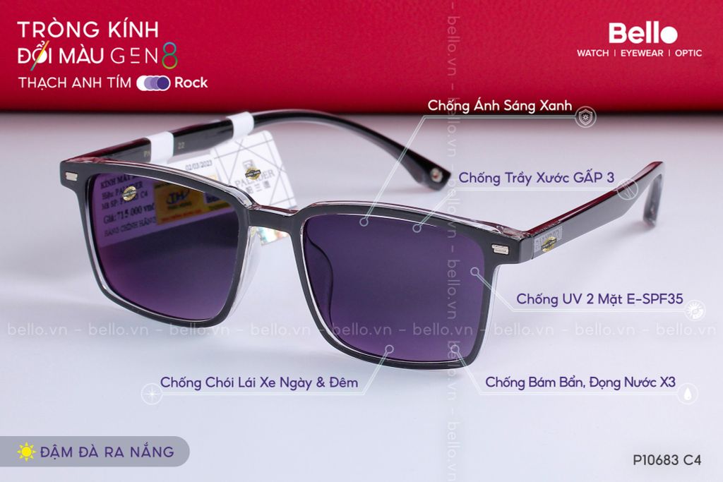  Tròng Kính Đổi Màu Essilor Transitions Gen 8 Thạch Anh Tím Amethyst Purple 