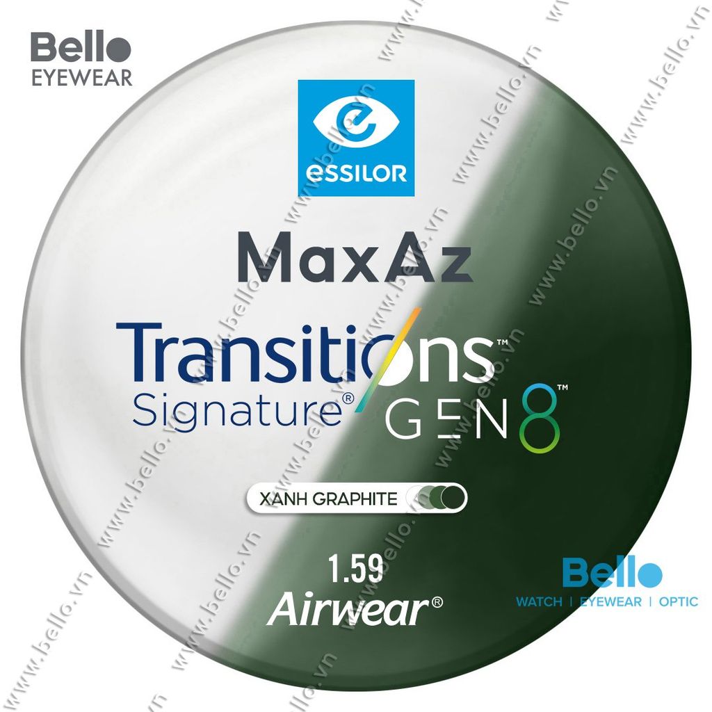  Tròng Kính Đổi Màu Chống Vỡ Essilor Transitions Gen 8 Xanh Lá Graphite 