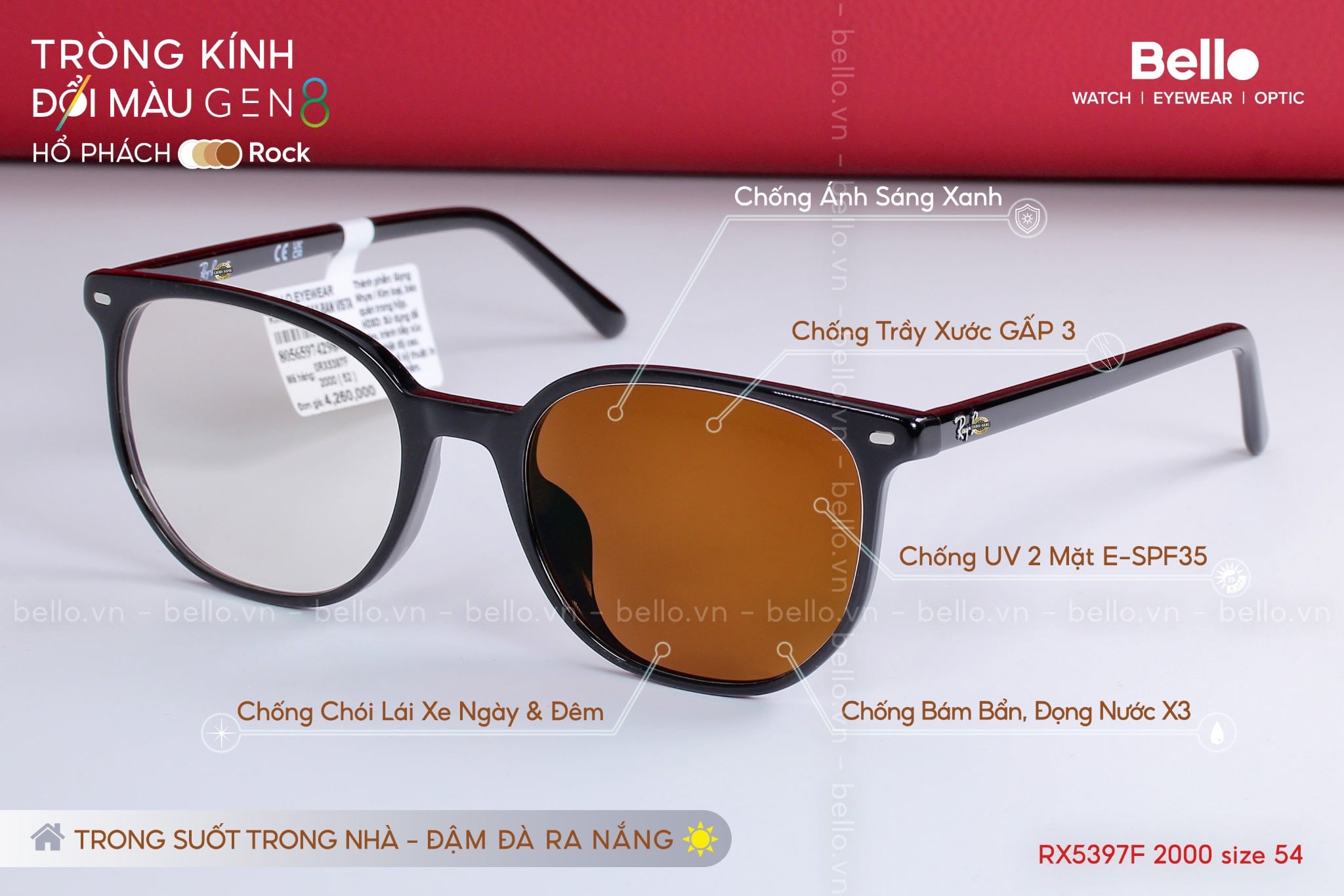 đổi màu gen 8 Lắp trên gọng nhựa, gọng kim loại có vành hoặc xẻ cước