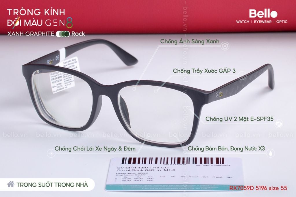  Tròng Kính Đổi Màu Essilor Transitions Gen 8 Xanh Lá Graphite Green 