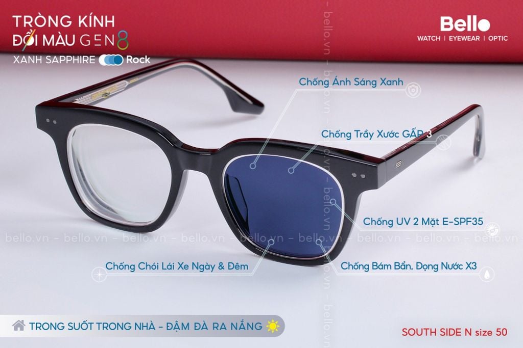  Tròng Kính Đổi Màu Essilor Transitions Gen 8 Xanh Biển Sapphire Blue 