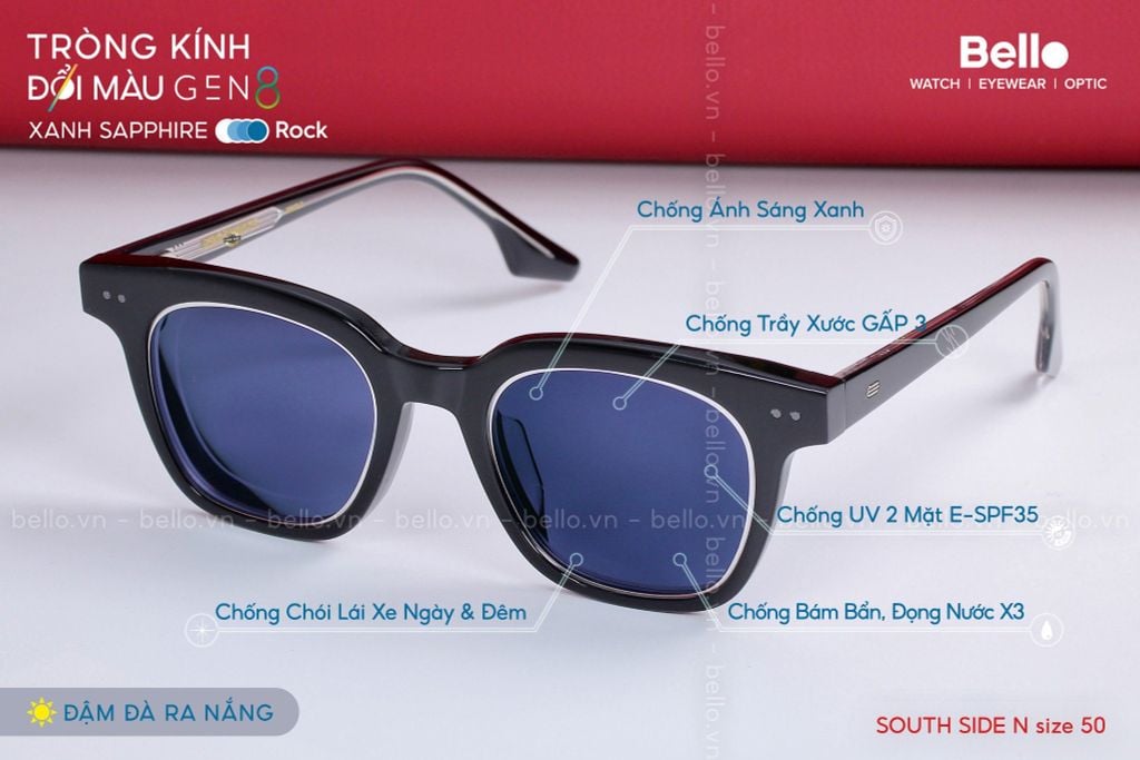  Tròng Kính Đổi Màu Essilor Transitions Gen 8 Xanh Biển Sapphire Blue 