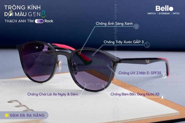  Tròng Kính Đổi Màu Essilor Transitions Gen 8 Thạch Anh Tím Amethyst Purple 