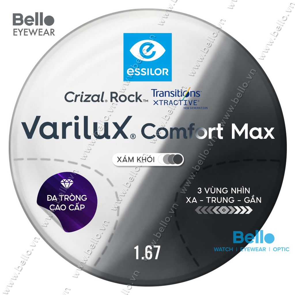  Essilor Varilux Comfort Max Transitions XTRActive New Generation Xám Khói 