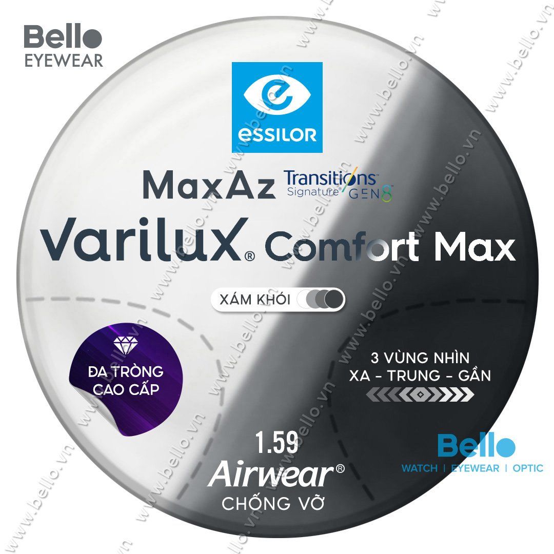 Essilor Varilux Comfort Max Transitions Signature Gen 8 Xám Khói 