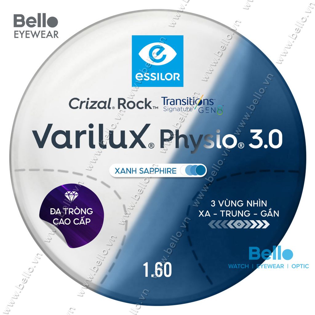  Essilor Varilux Physio 3.0 Transitions Signature Gen 8 Xanh Biển 