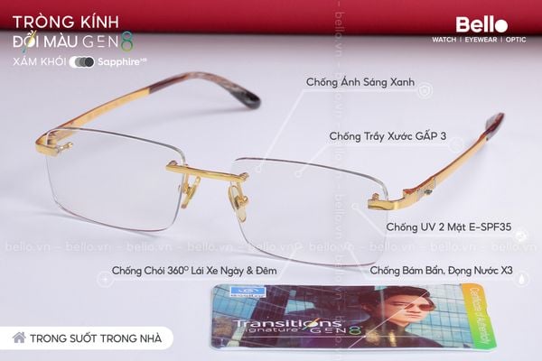  Tròng Kính Đổi Màu Chống Vỡ Essilor Transitions Gen 8 Xám Khói Grey 