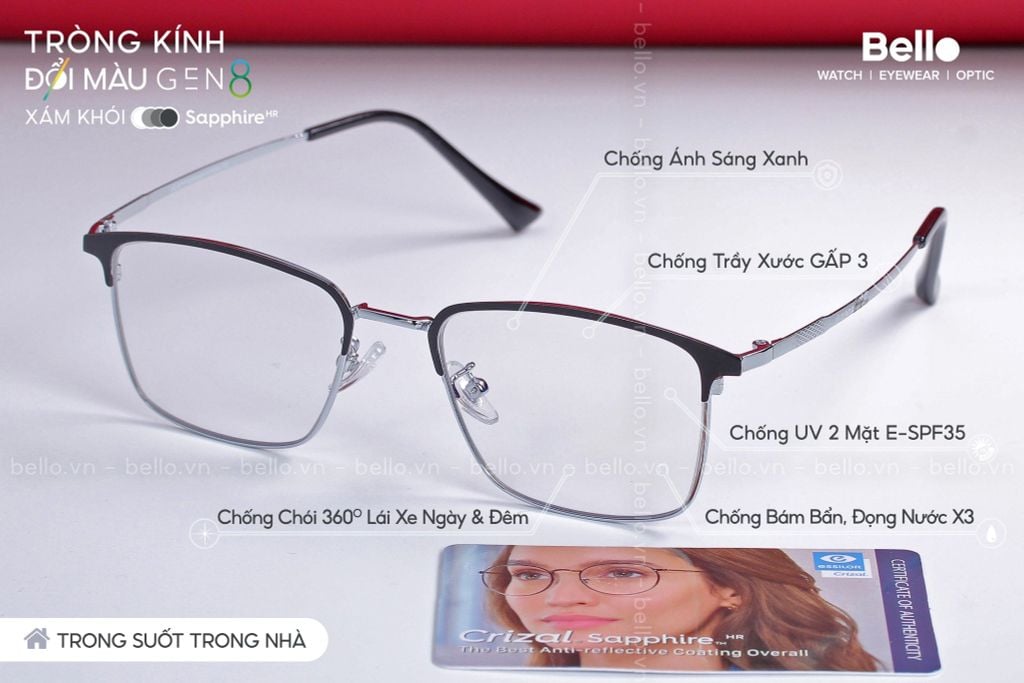  Tròng Kính Đổi Màu Essilor Transitions Signature Gen 8 Xám Khói Grey 