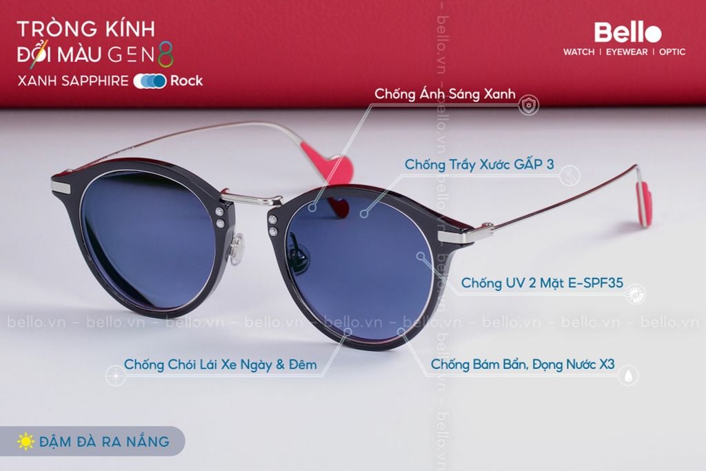  Tròng Kính Đổi Màu Essilor Transitions Gen 8 Xanh Biển Sapphire Blue 