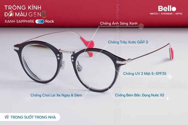  Tròng Kính Đổi Màu Essilor Transitions Gen 8 Xanh Biển Sapphire Blue 