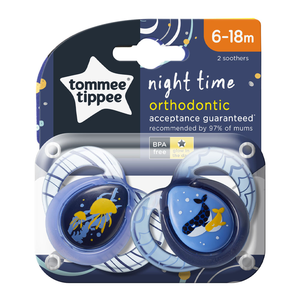 Ty Ngậm Dạ Quang Cho Bé Tommee Tippee Night Time 6 - 18 Tháng Vỉ 2 Cái (Giao Mẫu Ngẫu Nhiên)