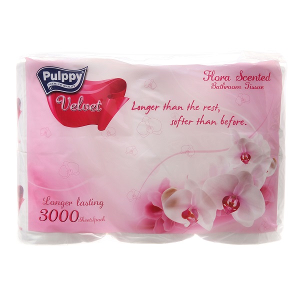 Giấy Vệ Sinh Pulppy Velvet Hương Hoa - Lốc 6 Cuộn