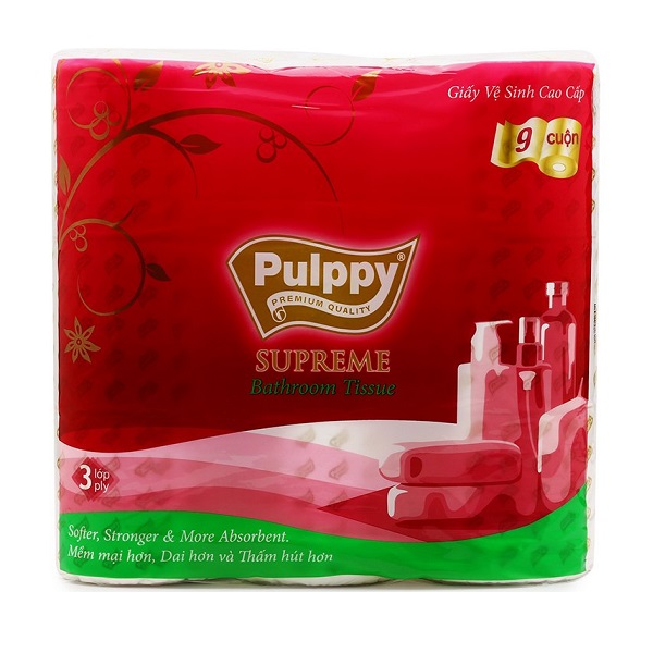 Giấy Vệ Sinh 3 Lớp Pulppy Supreme - Bịch 9 Cuộn