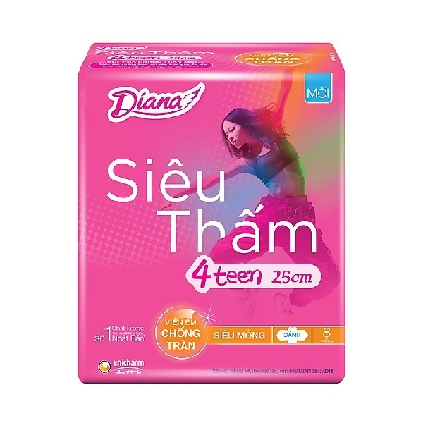 Băng Vệ Sinh Diana 4 Teen Siêu Mỏng Cánh 8 Miếng