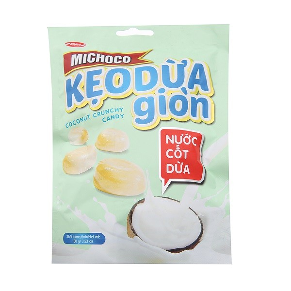 Kẹo Dừa Giòn Nước Cốt Dừa Michoco Túi 100G
