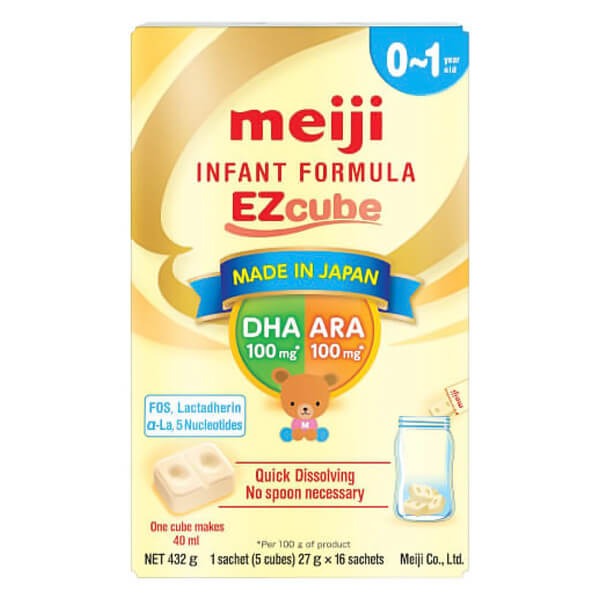 Sữa Bột Meiji Ezcube Infant Formula Hộp Giấy Cho Trẻ Từ 0 - 12 Tháng 432G
