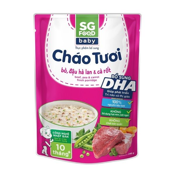 Cháo Tươi Baby Sài Gòn Food Bò Đậu Hà Lan Cà Rốt 240g