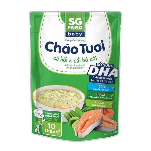 Cháo Tươi Baby Sài Gòn Food Cá Hồi Cài Bó Xôi 240G