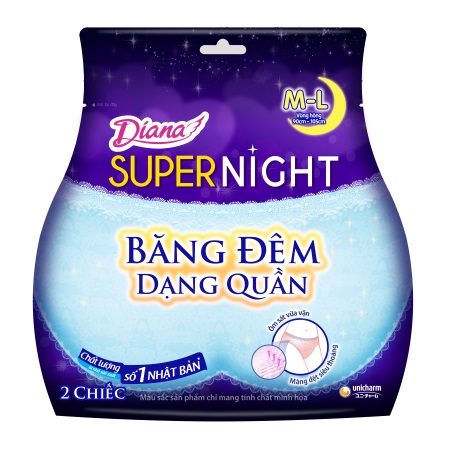 Băng Vệ Sinh Diana Ban Đêm Dạng Quần 2 Miếng M - L