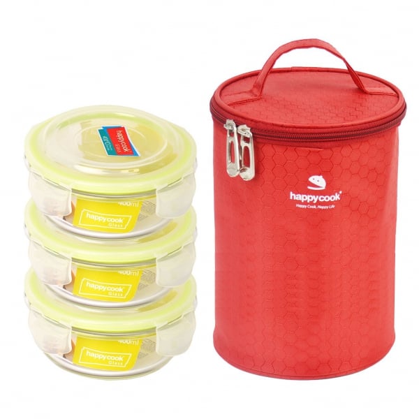Bộ 3 Hộp Thủy Tinh Tròn Happy Cook 400Ml