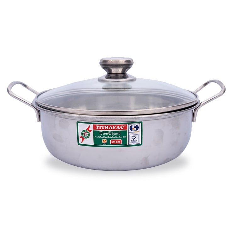 Nồi Inox Nắp Kính Có Vỉ 24Cm
