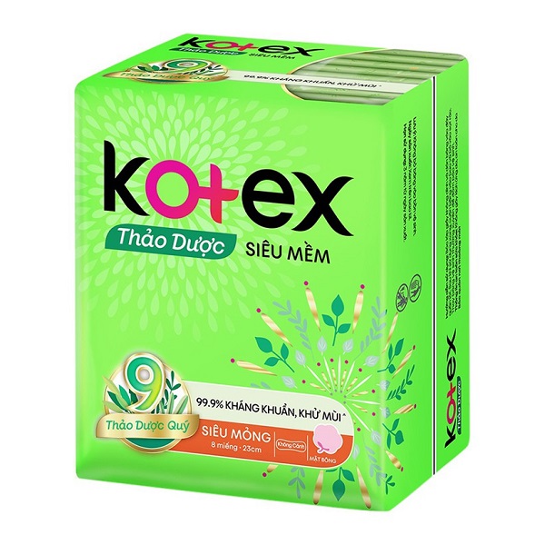 Băng Vệ Sinh Kotex Thảo Dược Siêu Mỏng Không Cánh 8 Miếng 23Cm