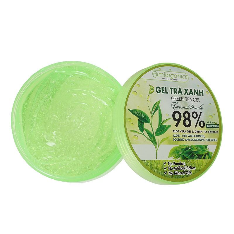 Gel Trà Xanh Tươi Mát Làn Da 98% Milaganics Green Tea Gel 300ml (WN)