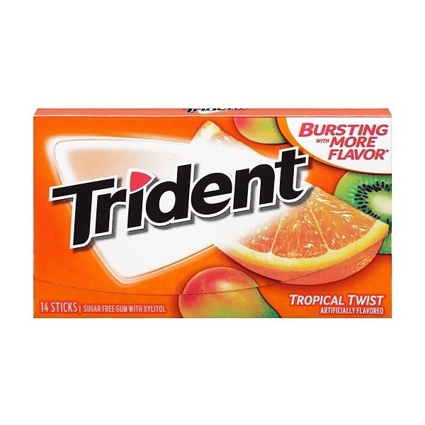 Kẹo Cao Su Không Đường Trident Trái Cây Nhiệt Đới 26, 6G