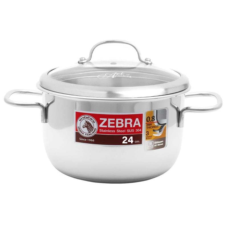 Nồi Inox 304 Nắp Kính 3 Đáy Infinity Zebra 6.2 Lít 24Cm