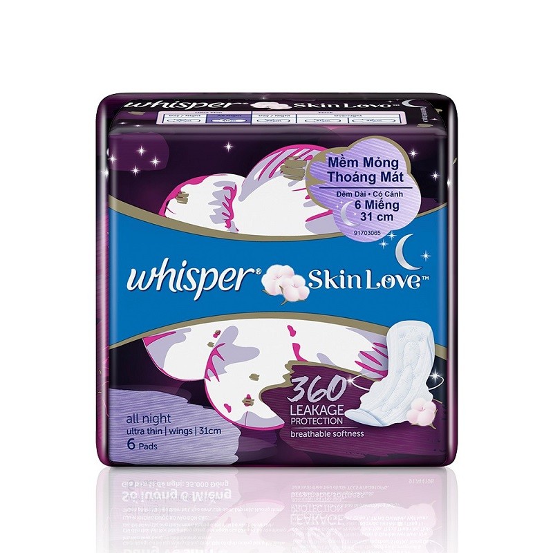 Băng Vệ Sinh Whisper Mềm Mỏng Đêm 31Cm 6 Miếng