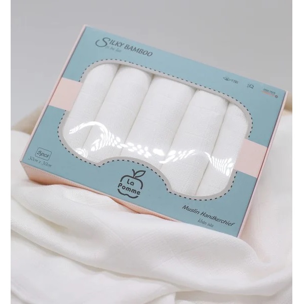 Set 5 Khăn Sữa Sợi Tre La Pomme 30X30 Trắng
