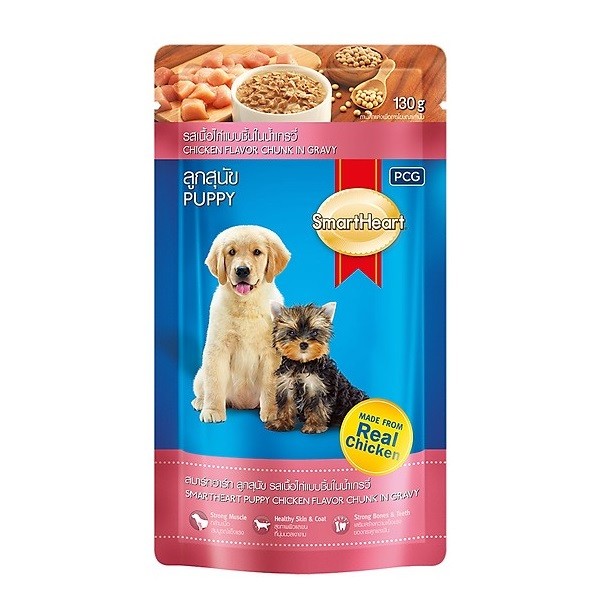 Thức Ăn Chó Nhỏ Vị Gà Miếng Nấu Xốt Smartheart Gói 130G