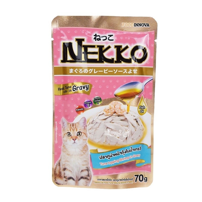 Thức Ăn Mèo Cá Ngừ Tôm Nước Sốt Nekko 70G