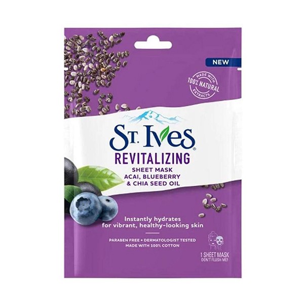 Mặt Nạ Duy Trì Độ Ẩm St.ives Revitalizing Sheet Mask Acai, Blueberry & Chia Seed Oil 26Ml