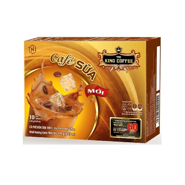 King Coffee Hòa Tan 3In 1 Café Sữa Hộp 10 Gói X 24G