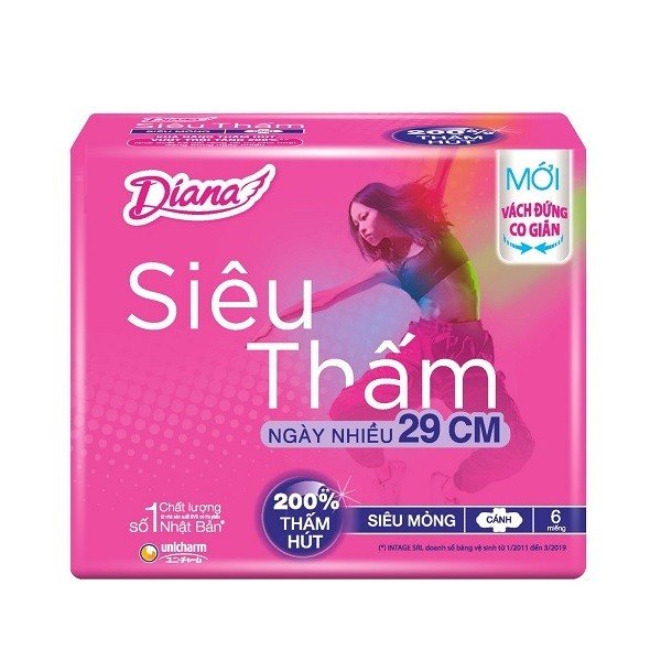 Băng Vệ Sinh Diana Siêu Thấm Cánh 29Cm 6 Miếng