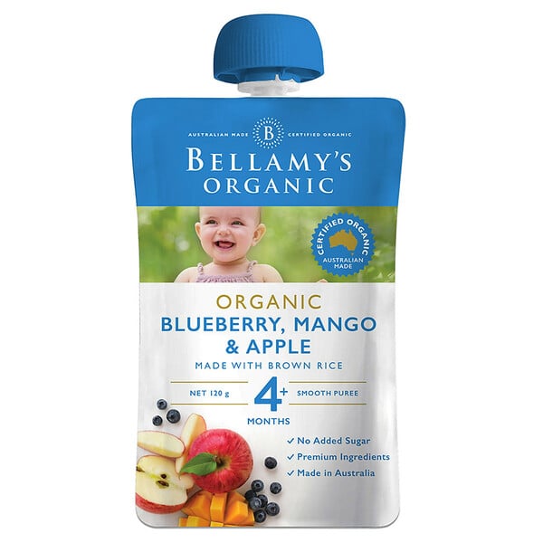 Hỗn Hợp Việt Quất, Xoài, Táo Hữu Cơ Xay Nhuyễn Bellamy's Organic 120G