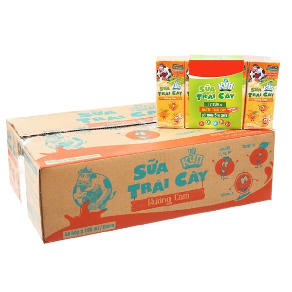 Thùng 12 Sữa Trái Cây Lif Kun Hương Cam 180Mlx4