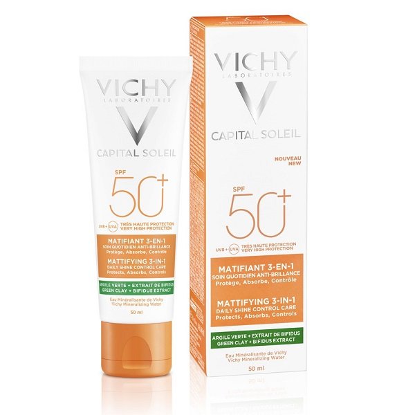 Kem Chống Nắng Kiểm Soát Dầu Cho Da Mụn Vichy Capital Soleil Mattifying 3 - In - 1 Spf 50+Uvb+Uva 50Ml