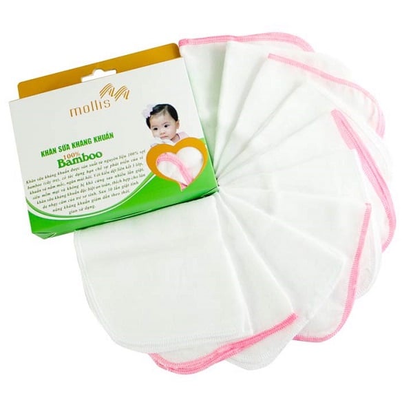 Bộ 10 Khăn Sữa Kháng Khuẩn Mollis Chất Liệu Bamboo P940 (Giao Màu Ngẫu Nhiên)
