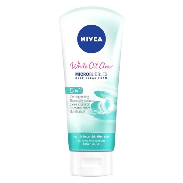 Sữa Rửa Mặt Dưỡng Sáng Da, Sạch Nhờn Nivea White Oil Clear Micro Bubbles Deep Clean Foam 5In1 100G (Wn)