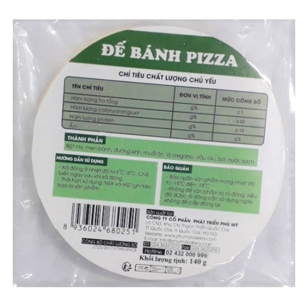 Đế Bánh Pizza Phú Mỹ Size 16