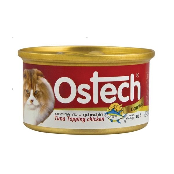 Thức Ăn Ướt Cho Mèo Vị Cá Ngừ Topping Thịt Gà Ostech 80G